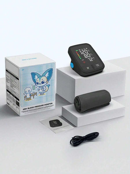 جهاز قياس ضغط الدم عن طريق الذراع قابل لإعادة الشحن - شاشة LED رقمية، سوار للبالغين 22-32 سم